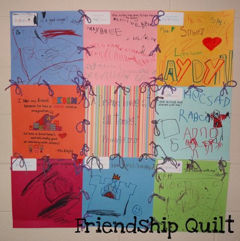 Friendship quilt-great for lessons on friendship or Letter Qq. Preschool Friendship, Friendship Lessons, Friendship Quilt, Friendship Theme, Community Building Activities, Friendship Activities, Bulletin Board Ideas, Military Kids, The Quilt Show