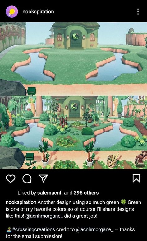 Summercore Animal Crossing, Acnh Landscape Idea, Animal Crossing Map Layout Ideas Simple, Sunken Pathway Acnh, Acnh Before And After, Island Layout Ideas Animal Crossing, Glowing Moss Acnh Ideas, Animal Crossing Pond Ideas, Tropicore Animal Crossing