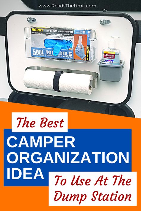 Rv Dumping Hacks, Travel Trailer Storage Compartment, Rv Outdoor Storage Ideas, Diy Camper Organization Ideas, Rv Storage Compartment Organization, Rv Outside Storage Ideas, Motorhome Living Rv Organization, Rv Pass Through Storage Organization, Travel Trailer Outdoor Setup