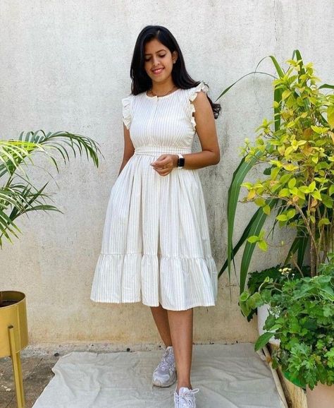 Froks For Girls Stylish, Half Fork Dress Design, Frock Simple Designs, Western Short Frocks, Froke Design Ideas Short, Ikath Frocks Dresses, Short Cotton Frock For Women, Frocks For Women Casual Frocks For Women, Hakoba Dress Patterns For Women