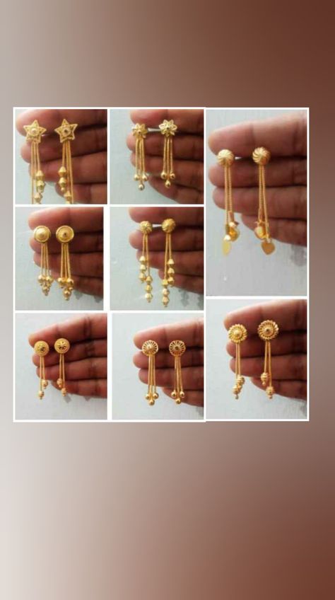 Ear Rings Hangings Gold, Gold Buti Design, Kammalu Designs Gold, 2grams Gold Earrings, Maatilu Gold, Kammalu Designs, Wedding Jewelry Simple, Small Earrings Gold, Jewelry Necklace Simple