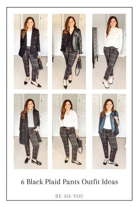 Black And Grey Plaid Pants Outfit, How To Wear Plaid Pants, Black And White Plaid Pants Outfit, Plaid Pants Outfit Winter, Black Plaid Pants Outfit, Grey Plaid Pants Outfit, Brown Plaid Pants Outfit, Black Plaid Outfit, Plaid Leggings Outfit