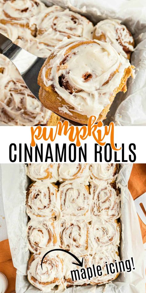 Pumpkin Chili Recipe, Maple Frosting, Leftover Pumpkin, Pumpkin Cinnamon Rolls, Pumpkin Desserts, Fall Desserts Easy, Maple Cream, Pumpkin Pie Filling, Cinnamon Rolls Recipe