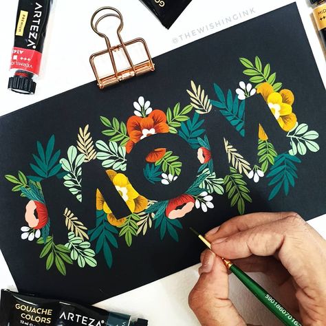 Paint Ideas On Paper, Black Paper Illustration, Guache On Black Paper, Gouache Black Paper, Floral Gouache Painting, Black Watercolor Art, Cute Gouache Illustration, Painting Ideas On Black Paper, Gouache Birthday Card