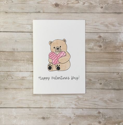 "Hand Drawn Teddy Bear Holding Heart Happy Valentines Day Card  Blank Inside  5\" x 7\"  Plain White Envelope Included  *Please note that all my cards are handmade so each one is unique!*" Teddy Bear Greeting Cards, Bear Valentines Cards, Teddy Bear Holding Heart, Bear Holding Heart, Teddy Bears Valentines, Teddy Day, Holding Heart, Valentine Cards Handmade, Happy Valentines Day Card