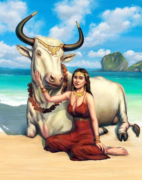 ArtStation - Taurus - Europa, Markus Stadlober Greek Mythology Art, Mythology Art, Taurus Zodiac, Ancient Art, Greek Mythology, Zodiac Sign, Moose Art, The Beach, Egg