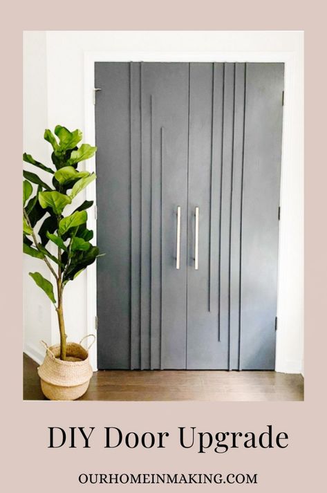 In this post you'll learn the how to update your interior doors. These easy steps are perfect for creating a modern door makeover. Check out the free tutorial for DIY Interior Door Makeover at Cover Ugly Closet Doors, Diy Panel Door Makeover, Diy Flat Panel Door Makeover, Boho Interior Doors, Mid Century Modern Bifold Closet Doors, Updating Doors Interior, Hollow Door Makeover Diy, Door Transformation Diy, Bi Fold Door Makeover