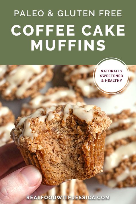 These Paleo Coffee Cake Muffins are tender, sweet and have the best crumb topping. They are gluten free, dairy free, and naturally sweetened. #paleo #glutenfree #dairyfree #healthy #muffins | realfoodwithjessica.com @realfoodwithjessica Coffee Cake Muffins Healthy, Betr Diet, Gluten Free Coffee Cake Muffins, Paleo Muffin, Paleo Coffee Cake, Paleo Coffee, Gluten Free Coffee Cake, Vegan Banana Muffins, Paleo Breads