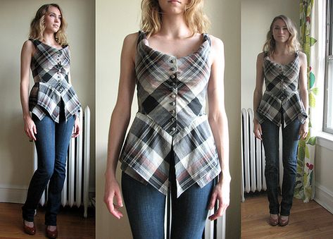 This is a knockoff of the Vivienne Westwood Anglomania 'A… | Flickr Corset Sewing, Threads Magazine, Corset Styles, Corset Sewing Pattern, Upcycle Shirt, Style Challenge, Chic Top, Clothing Hacks, Plaid Tops