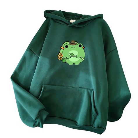 Hoodies For Teens, Frog Hoodie, Cute Hoodies, Kawaii Hoodie, Estilo Harajuku, Harajuku Women, Cartoon Sweatshirts, Streetwear Aesthetic, Cartoon Outfits