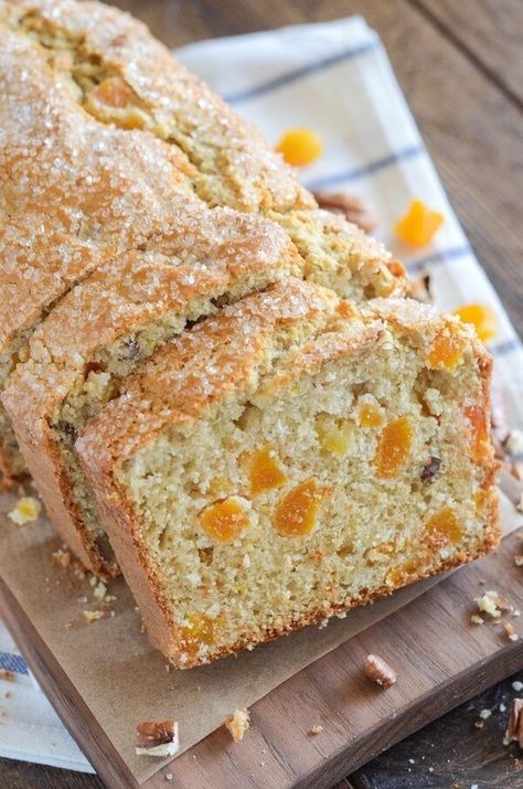 Dried Apricot Bread Recipe, Apricot Bread Recipe, Apricot Loaf, Buttermilk Quick Bread, Dried Apricot Recipes, Apricot Bread, Pecan Breakfast, Pecan Bread Recipe, Pecan Bread