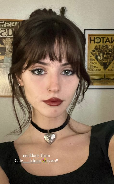 Brown Haircut With Bangs, Small Face Bangs, Prom Hair Inspo Medium Hair, Shaggy Haircut With Fringe, Bangs For Brunettes, Bangs At Eyebrows, Formal Short Hairstyles With Bangs, Thick Full Bangs, Wispy Fringe With Glasses