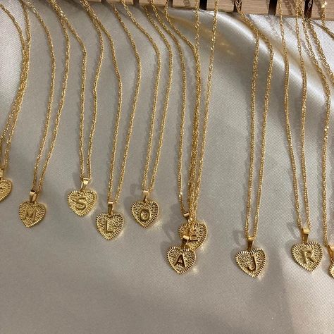 Gold Initial Letter Heart Pendant Necklace Alphabet Necklace, Heart Shaped Pendant Necklace, Gold Letter Necklace, Jewelry Words, Letter Pendant Necklace, Initial Pendant Necklace, Personalized Pendant, Trendy Necklaces, Gold Initial