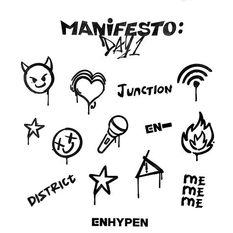 Enhypen Manifesto: Day 1 temp tattoos reference image Tattoos Reference, Enhypen Manifesto Day 1, Manifesto Day 1, Enhypen Manifesto, Kpop Tattoos, Cut Recipe, Note Pad Design, Temp Tattoo, Reference Images