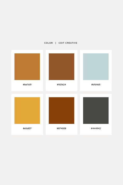 a photo of six color palette swatches in warm, earthy tones with hex codes Fall Photos Color Palette, Earthy Warm Color Palette, Color Palette For Nursery, Baby Boy Color Palette, Baby Color Palette, Thanksgiving Color Palette, Mustard Yellow Color Palette, Cozy Color Schemes, Color Palette Fall