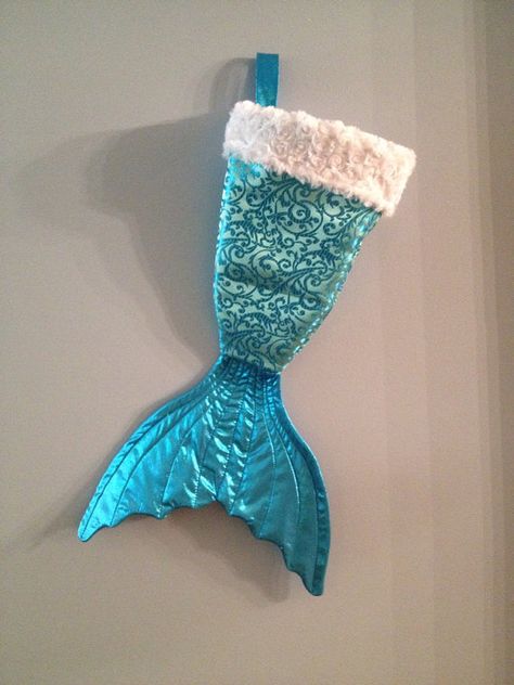 Mermaid tail Christmas stocking by mermaidbythebay on Etsy, $20.00 Mermaid Stocking, Mermaid Christmas Stocking, Green Mermaid Tail, Christmas Mermaid, Board Crafts, Mermaid Christmas, Mermaid Room, Funky Gifts, Beachy Christmas