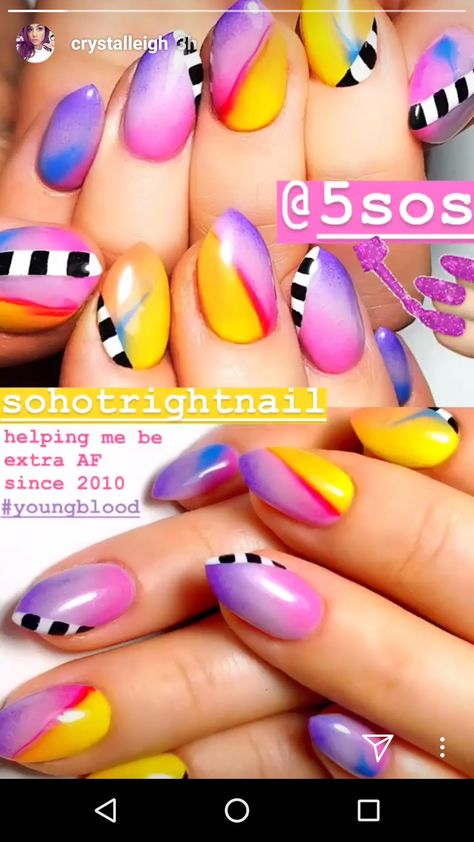 5sos Inspired Nails, 5sos Clothes, Emo Nails, Crystal Leigh, 5sos Art, 5sos Nails, K Pop Nails, Concert Nails, French Acrylic Nails