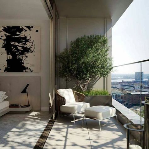 modern-and-minimalist-japanese-balcony-with-bonsai-trees Cool Balcony, Modern Balcony Design, Balcony Decoration Ideas, Balcony Planters, Balcony Decoration, Modern Balcony, Small Balcony Design, Outdoor Lounge Set, Small Balcony Decor