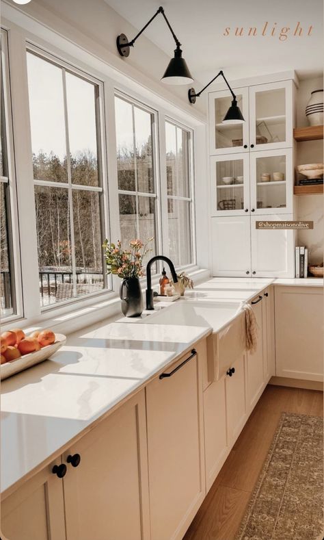 Long Kitchen With Windows, Galley Kitchen With Windows, Small Kitchen Big Window, Kitchen Wall Without Upper Cabinets, Bottom Cabinets Only Kitchen, Cabinets Under Window, Kitchen Lots Of Windows, Kitchen Picture Window, Kitchen Window Wall