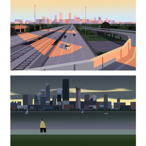 JUNE'S PROJECT / LYFT on Behance Flat Background, Sunrise Colors, City Illustration, City Wallpaper, Landscape Illustration, City Art, Environment Concept Art, Scenery Wallpaper, College Art