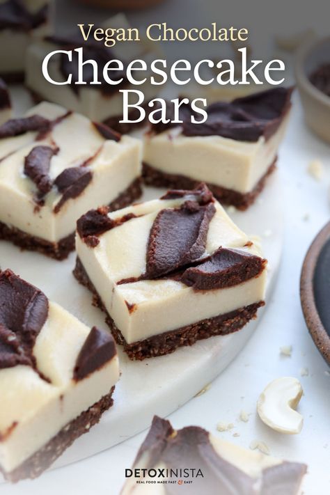 These Vegan Chocolate Cheesecake Bars are an impressive-looking dessert, made with simple ingredients you probably already have on hand. They are naturally sweet & dairy-free! Alpha Gal Desserts, Dessert Bar Recipes, Vegan Chocolate Cheesecake, Recipes To Feed A Crowd, Mother's Day Dessert, Dairy Free Dessert Easy, Chocolate Cheesecake Bars, Whole Food Desserts, Alpha Gal