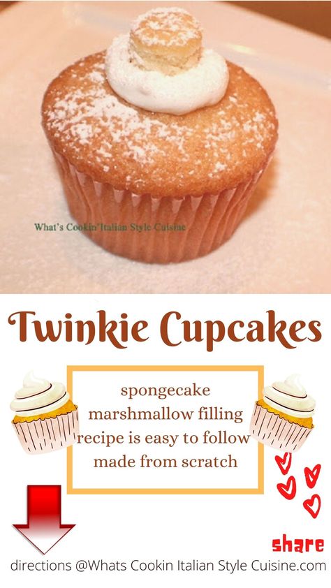 Hostess Twinkie Cake, Twinkie Cupcake Recipe, Twinkie Filling Recipe, Marshmallow Filling Recipe, Hostess Cupcake Recipe, Sprinkles Cupcake Recipes, Twinkie Cupcakes, Easy Sponge Cake, Doctored Cake Mix Recipes