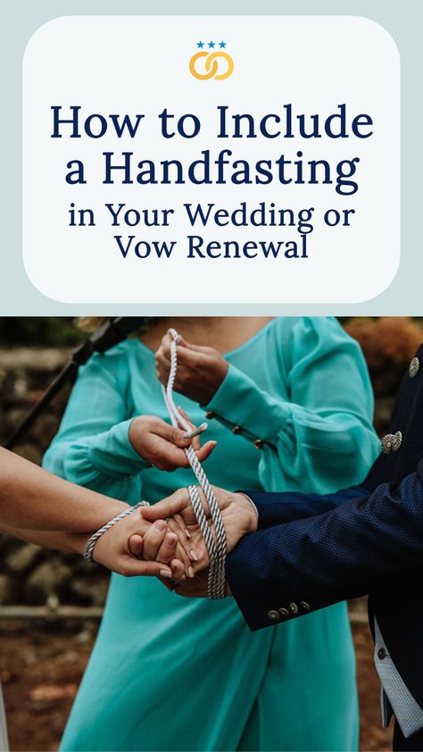 Everything you need to know to add a handfasting ceremony to your wedding or vow renewal, including the symbolism and meaning of the handfast ritual, how to tie a handfasting cord into a beautiful knot, when to include the handfasting in the ceremony (what order), and how to perform a handfasting as an officiant -- with examples of what to say and do and links to a sample script! Handfasting Vow Renewal, Simple Handfasting Ceremony, Tying Knot Wedding Ceremony, Vow Renewal Unity Ideas, Hand Fasting Ceremony Script, Irish Handfasting Ceremony, Handfasting Script, Hand Fasting Ceremony Vows, Renewal Of Vows Ideas