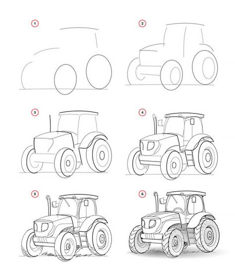 Easy Tractor Drawing, Cool Drawings Ideas Creativity Awesome, How To Draw A Car Step By Step Easy, How To Draw A Tractor, Draw A Tractor, 3d Drawing Ideas, Cutie Cake, Tractor Drawing, Sketchbook Ideas Inspiration