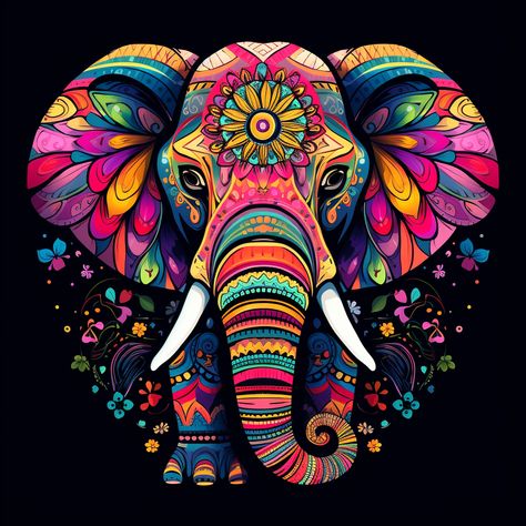 Painting Elephants On Canvas, Elephant Tattoos Color, Colorful Animal Paintings Acrylics, Elephant Mandala Art, Colorful Elephant Painting, Indian Elephant Drawing, Elephant Canvas Painting, Elephant Art Drawing, Indian Elephant Art