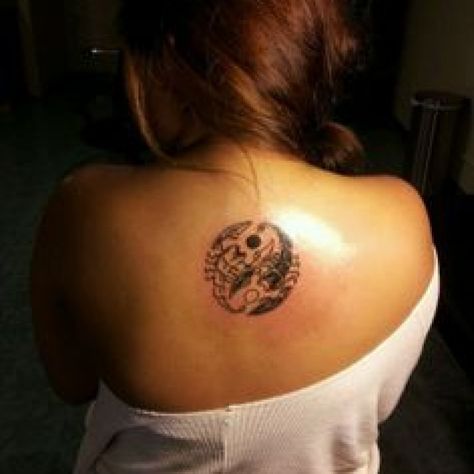 http://tattoomagz.com/astrologic-style-tattoos/owal-womens-back-astronomic-tattoo/ Scorpio Zodiac Tattoos, Ying Yang Tattoo, Yang Tattoo, Worlds Best Tattoos, Scorpio Tattoo, Yin Yang Tattoos, Scorpion Tattoo, Latest Tattoos, Shoulder Tattoos For Women