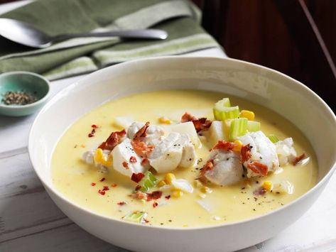 Cod Chowder Recipe, Cod Chowder, Corn Chowder Recipe, Seafood Chowder, Chowder Recipes, Corn Chowder, Corn Recipes, Satisfying Food, Soup And Salad