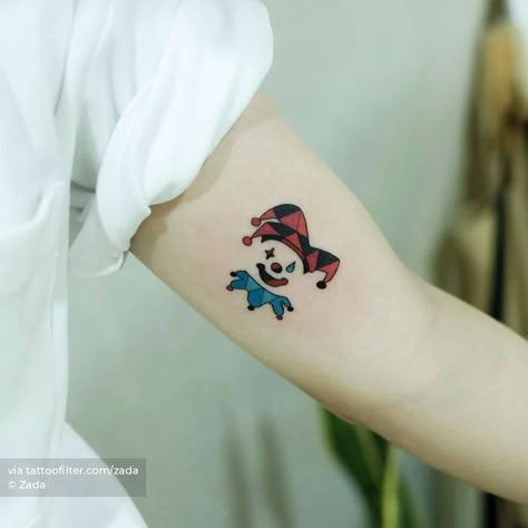 Simple Jester Tattoo, Jester Hat Tattoo, Clown Tattoo Cute, Clown Tattoo Simple, Jester Tattoo Design, Small Clown Tattoo, Cute Clown Tattoo, Traditional Clown Tattoo, Clown Tattoo Design