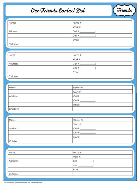 31 Days of Home Management Binder Printables: Day #10 Contacts List ~ Our Friends Contact List Template, Home Organization Binders, Household Notebook, Free Printables Organization, Family Binder, Household Binder, Binder Printables, Home Binder, Life Binder