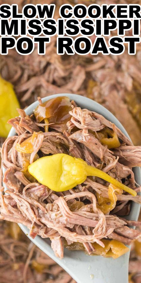 This Slow Cooker Mississippi Pot Roast Recipe is one that the whole family is going to love. This tender delicious pot roast recipe has just 5 simple ingredients and 5 minutes of prep time. Let it cook all day long and you will then have the best pot roast for dinner you have ever tasted! Instant Pot Mississippi Pot Roast, Roast Instant Pot, Mississippi Pot Roast Recipe, Pressure Cooker Roast, Beer Braised Beef, Balsamic Pot Roast, Delicious Pot Roast, Mississippi Roast Recipe, Instant Pot Pot Roast