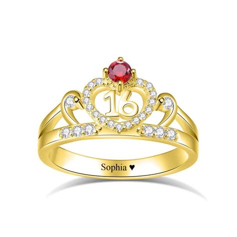 PRICES MAY VARY. Material: It is made of 925 Sterling Silver. DESIGN: Customized sweet 16 crown ring with birthstone. Engrave name or text on the ring band. It is a special 16th birthday birthstone name ring for women. SIZE: All sizes are in US sizing. Ring’s size is from size 5 to 14. It is a easy way to measure your finger size that wrap your finger by a string, then measure the string length to make sure your finger size. GIFT: It is ideal for customizing as a gift for your mother, wife, girl Sweet 16 Rings, Sweet 16 Crowns, Crown Rings, Quinceanera Jewelry, Sweet 15, Birthday Ring, Crown Ring, Silver Design, Gold Engraving