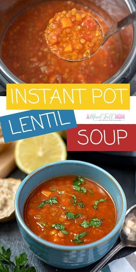 This Lentil Soup is anything but bland and boring! This simple Instant Pot lentil soup recipe comes together quickly with basic pantry ingredients. It is a hearty, vegan friendly soup that is full of flavor. This easy Instant Pot Soup recipe makes a perfect healthy dinner recipe. Hearty Winter Recipes, Instant Pot Lentil Soup, Best Lentil Soup Recipe, Lentil Soup Recipe, Comfort Dinner, Vegan Lentil Soup, Instant Pot Soup Recipes, Lentil Soup Recipes, Instant Pot Soup