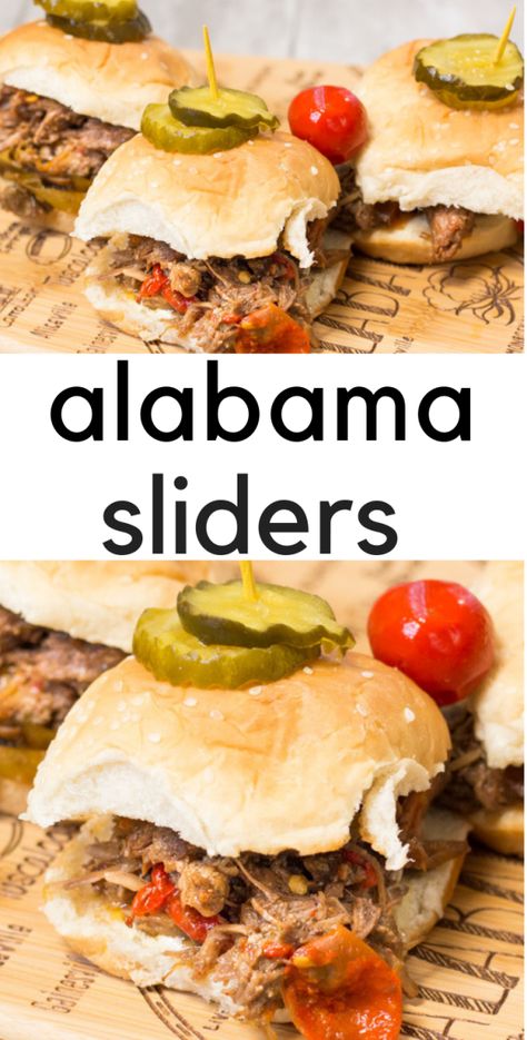 Alabama sliders - birthed by the Alabama pot roast either in your pressure cooker, slow cooker, or smoker. Zesty, spicy, and nothing less than delicious! #jaxxalicious #RollTide #Alabama Spicy Sliders, Football Recipes, Ducks Football, Mississippi Pot Roast, State Foods, Pot Roast Recipes, Lifestyle Content, Football Food, Southern Cooking