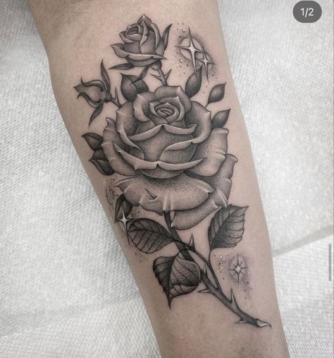 Apple Blossom Tattoos, Rose Flower Tattoos, Rose Drawing Tattoo, Magic Dust, Arte Cholo, Single Needle Tattoo, Chicano Art Tattoos, Tattoos For Black Skin, Blossom Tattoo