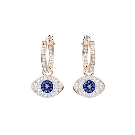 Breslet Design, Rose Gold Crystal, Evil Eye Earrings, Crystal Hoop Earrings, Blue Evil Eye, Eye Earrings, Swarovski Earrings, Swarovski Jewelry, Jewellery Collection