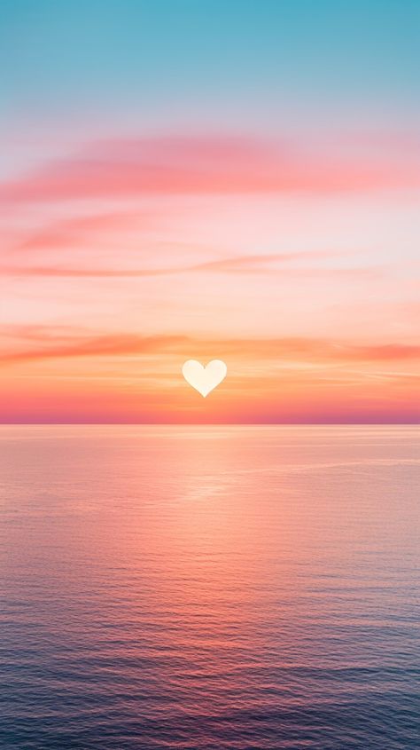 Beautiful Homescreen Wallpaper, Preppy Sunset Pics, Heart Sunset Wallpaper, Sunset Heart Wallpaper, Cute Heart Pfp, Cute Sunset Wallpaper, Sunset Color Background, Calm Wallpaper Aesthetic, Ocean Sunset Wallpaper