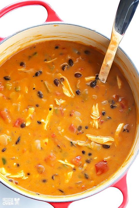 20-Minute Cheesy Chicken Enchilada Soup | gimmesomeoven.com Cheesy Chicken Enchilada Soup, Chicken Enchilada Soup Recipes, Enchilada Soup Recipe, Lunch Easy, Cheesy Chicken Enchiladas, Recipe Lunch, Corn Meal, Chicken Enchilada Soup, Enchilada Soup