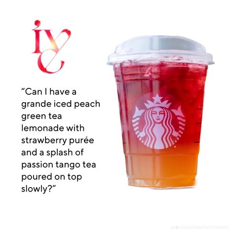 Kpop Inspired Starbucks Drinks, K Pop Starbucks Drink, Kpop Drinks, Kpop Starbucks, Peach Green Tea Lemonade, Starbucks Ideas, Starbucks Drink Menu, Pop Drink, Green Tea Lemonade