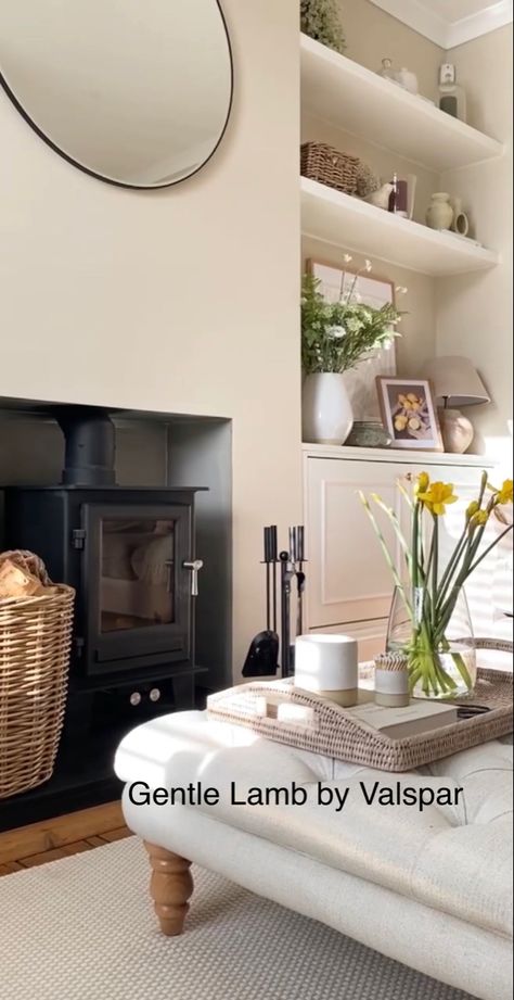 Gentle Lamb by Valspar Gentle Lamb Paint Color, Valspar Gentle Lamb, Gentle Lamb Valspar, Cornwall House, Cupboard Ideas, Kitchen 2023, Paint Colours, Spare Room, Scandi Style