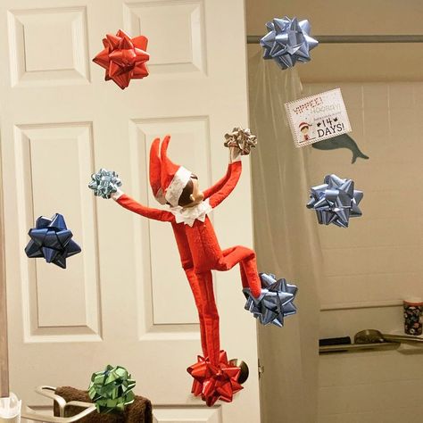 21 Elf on the Shelf Ideas to Help Your Elf Stir Up Mischief Elf On The Shelf Ribbon Ideas, Elf On The Shelf Magic Show Ideas, Places To Hide Your Elf, Classroom Elf, Shelf Window, Garden Rock Border, Elf Activities, Xmas Elf, Elf Fun