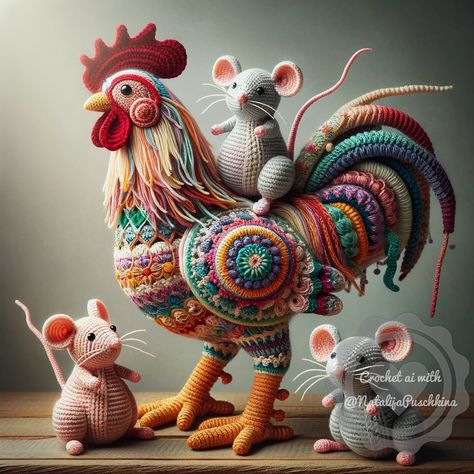 Crochet Dreams | It looks like this rooster has learned not just to crow at dawn but also to moonlight as a mouse taxi! 🐓🚕 The mouse crew is all set for a “… | Instagram Crochet Rooster Pattern, Crochet Rooster, Yarn Stitches, Crochet Dreams, Crochet Instructions, Crochet Techniques, Crochet Dolls, A Mouse, Crafty Ideas