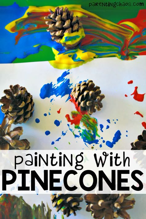 FINALLY something to do with all the pine cones my kids collect! Cannot wait to try Painting with Pinecones with them! Paint With Pinecones, Painting With Pinecones, Art With Pinecones, Quotes Literature, Preschool Fall, Painting Activities, Cones Crafts, Pine Cone Crafts, Toddler Art