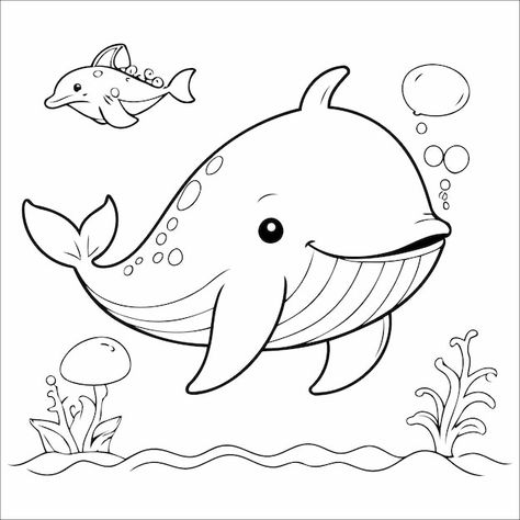 Toddler Coloring Pages, Whale Coloring, Animals Coloring Pages For Kids, Whale Coloring Pages, Coloring Animals, Whale Drawing, Cute Whale, Cute Whales, Baby Painting