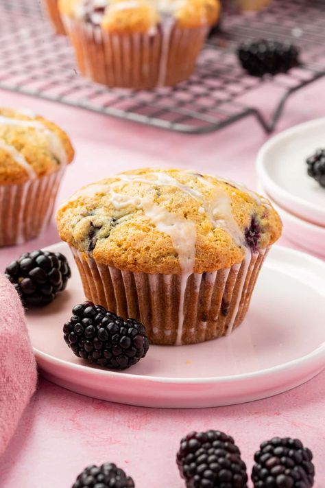 If you're looking for a tasty morning treat, try baking these gluten-free blackberry muffins. These delicious muffins are made with fresh blackberries, making them both sweet and tart—the perfect addition to your breakfast routine. With a drizzle of lemon glaze, these muffins are ready in under 30 minutes, making them a great last minute breakfast option. Blackberry Muffin Recipe, Blackberry Muffins, Muffins Cinnamon, Blackberry Muffin, Sugar Fruit, Delicious Muffins, Gluten Free Meal Plan, Fruit Chocolate, Gluten Free Donuts