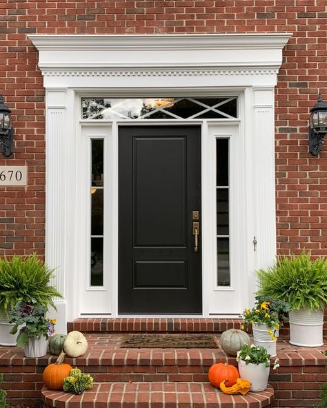 White Home Exterior, Replacing Front Door, Red Brick House Exterior, Best Front Door Colors, Therma Tru, Traditional Front Doors, Best Front Doors, Red Brick House, Brick Exterior House