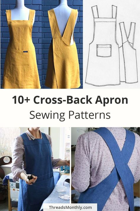 Ladies Apron Pattern Free, Apron Making Ideas, Sew Cross Back Apron, Women’s Apron Pattern, Adult Smock Apron Pattern Free, Free Cross Back Apron Sewing Patterns, Artist Apron Pattern Free, Sewing Pattern For Apron, Full Apron Pattern